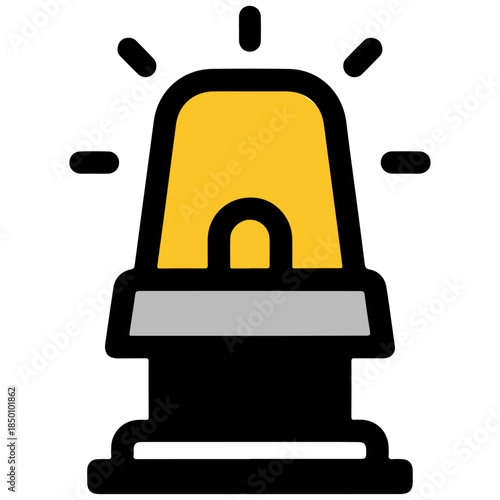 Emergency Siren Beacon Flat Vector Icon for Industrial Safety Alert. industrial hazard signage, construction site alert systems, and emergency response manuals.