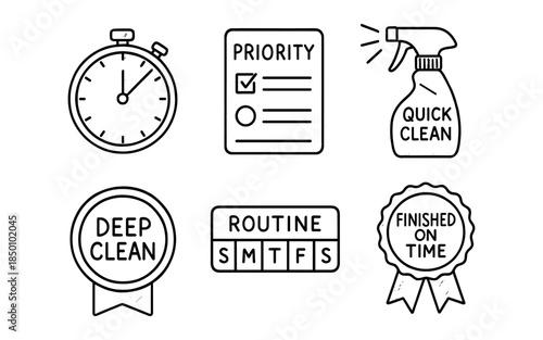 Minimalist cleaning icons for efficient routine management