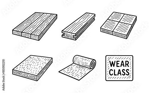 Hand drawn flooring materials collection for construction and design