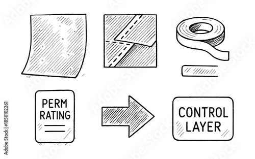 Hand drawn construction materials symbols in sketch style