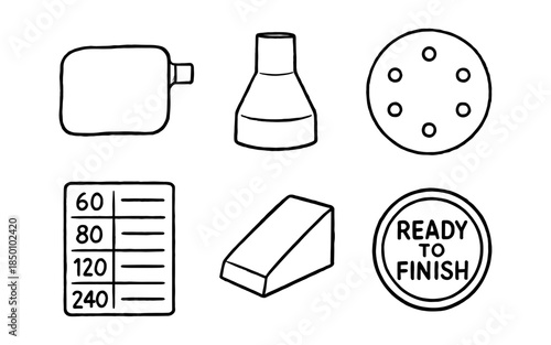 Hand drawn sanding tool icons with labels for diy and carpentry projects