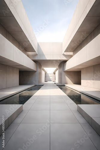 Modern Minimalist Concrete Architecture with Symmetry and Light
