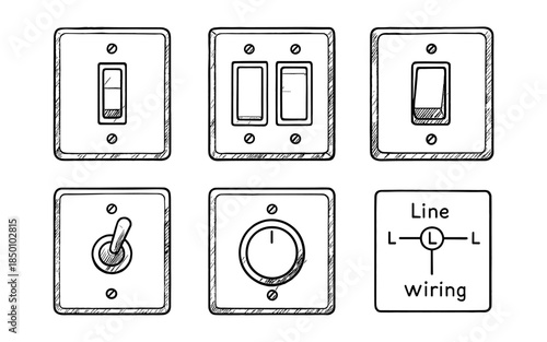Hand-drawn light switches and circuit diagram illustration collection