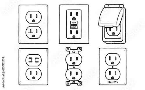 Hand drawn electrical outlets and switches collection