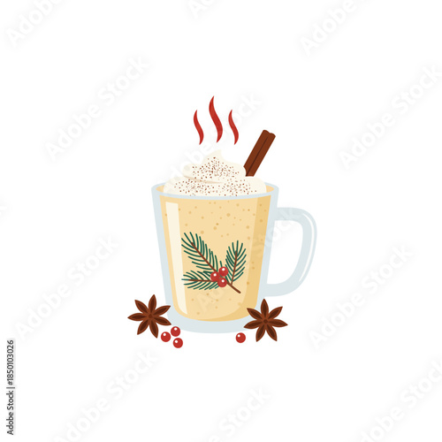 Warm and cozy holiday drink with whipped cream and spices