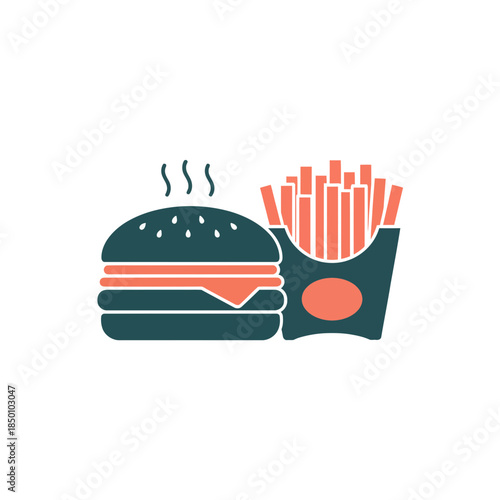 Delicious burger and fries combo on black background