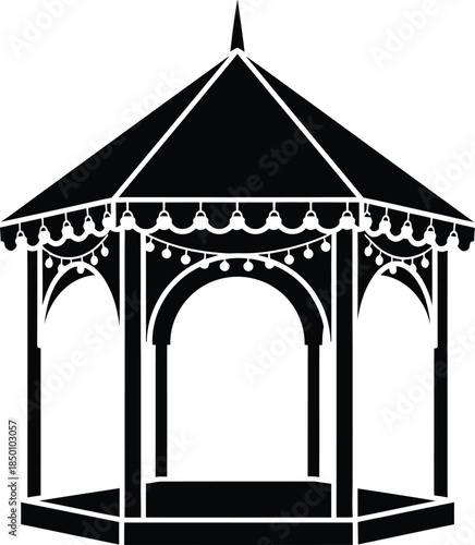 Gazebo silhouette with decorative roof