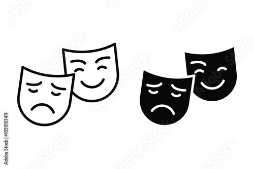 Bipolar disorder icon set. mood swings, depression, mania, emotional instability. Happy and sad face. Comedy and tragedy theater masks icon set.