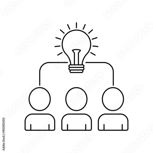Brainstorming line icon. Thin line insight icon with group of people and black bulb. effective brainstorming and teamwork efforts symbol. 