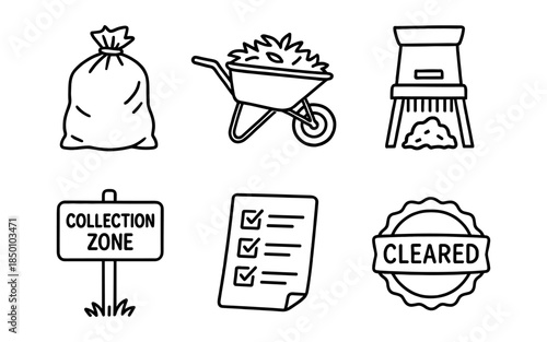 Simple recycling icons: waste management and cleanup symbols