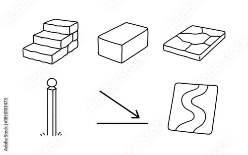 Linear icons of construction materials and objects set