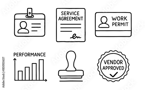 Business line icons: service agreement, performance, work permit, and vendor approval