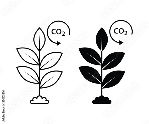 CO2 plant Symbol with Arrow Indicating. Environmental Sustainability. 