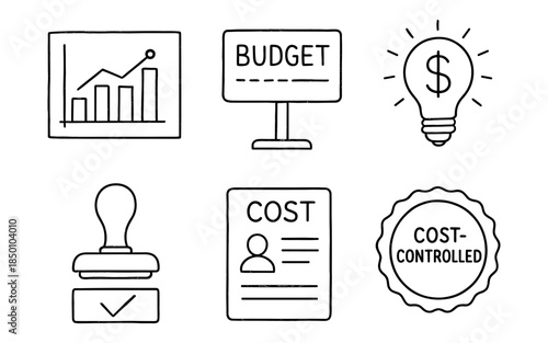 Simple line art budget and finance icons for business presentations and planning