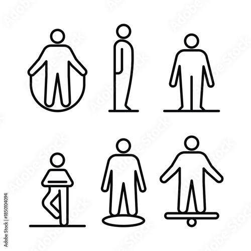 Exercise icon set. body balance line icon. yoga movement, fitness poses, workout exercise activity on white background.