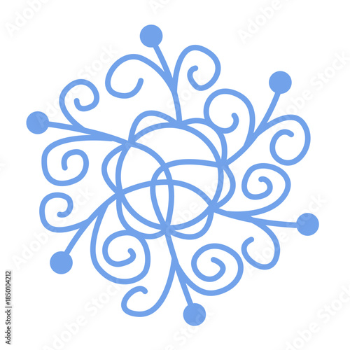 Blue snowflake on white background. Geometric crystal shape, winter decoration. 