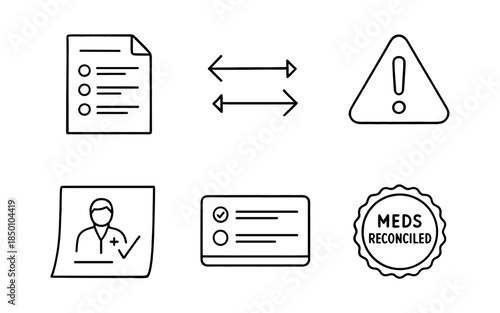 Hand drawn icons for medical records and alert symbols