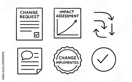 Hand drawn business process icons for change management and implementation