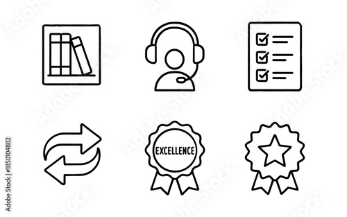 Minimalistic icons for knowledge management, customer support, and achievement recognition