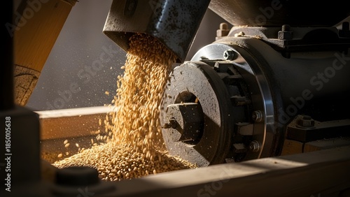 Industrial Grain Milling Machine Processing Raw Wheat Seeds in Food Factory