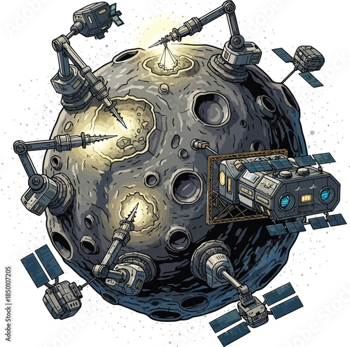 Extraterrestrial Space Mining Colony Asteroid