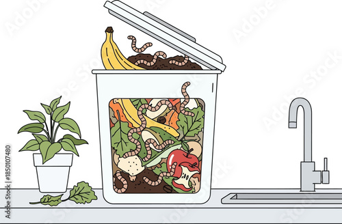 Home Composting Bin with Organic Food Waste