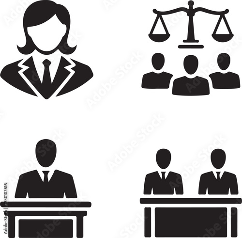 Lawyer judge and people in a courtroom or legal proceeding