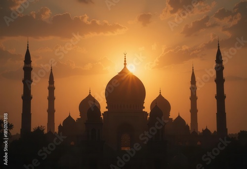 Sunset over Taj Mahal in Agra, Uttar Pradesh, India generative AI Sunset over Taj Mahal in Agra, Uttar Pradesh, India generative