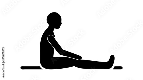 Minimal silhouette of a person sitting calmly with straight spine, mindful awareness and mental wellness concept.