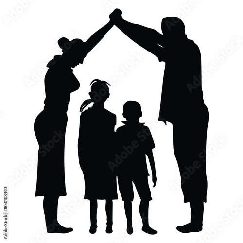Silhouette of Family with Protective Arch Gesture