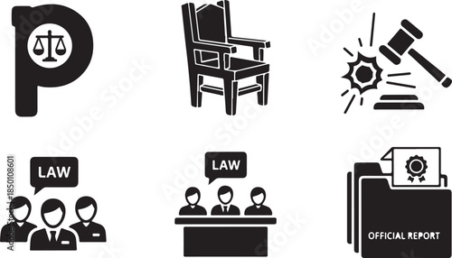 Law and justice icons including scales and gavel