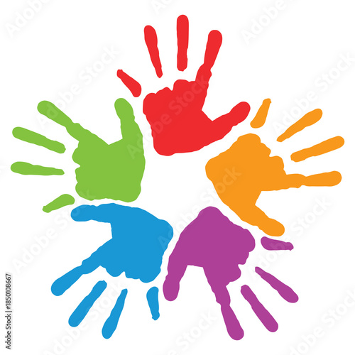 Rainbow Handprint Circle Symbolizing Unity and Diversity