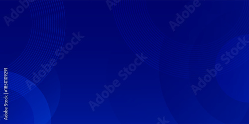 Dark blue gradient bstract background. Vanishing blue lines circles. Vector art modern graphic design for template, poster, brochure, presentation, wallpaper, flyer, banner. Vector illustration