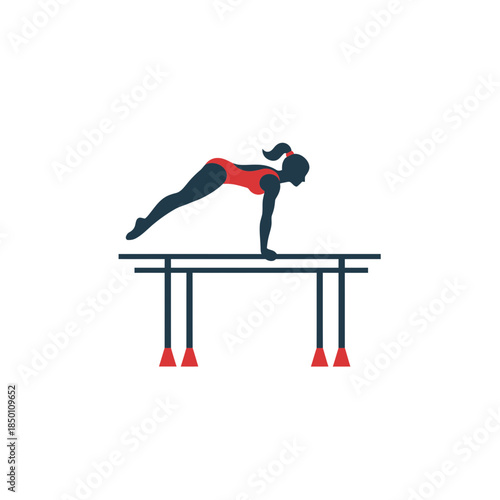 Athletic woman performing plank exercise on balance beam