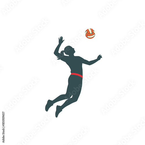 Woman jumping to hit volleyball with dynamic movement and energy