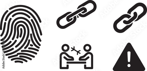 Security and privacy icons including fingerprint and warning signs