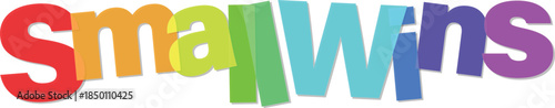 colorful text design saying " small wins " for print to digital use