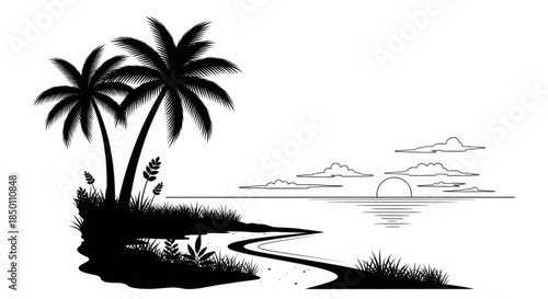 Tropical Paradise Sunset Beach Scene for Vacation Travel Marketing and Web Design Inspiration