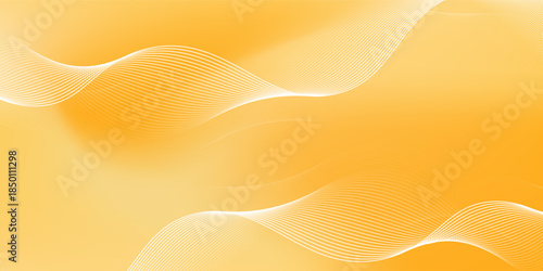 Solid yellow orange gradient simple tone color background. White flowing lines design. Digital wave technology