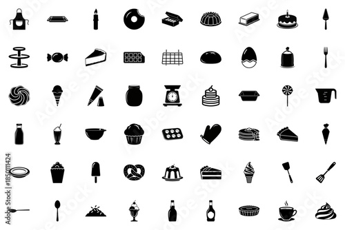 Bakery and Pastry Icon Set Silhouette Vector of Sweets Desserts and Baking Tools