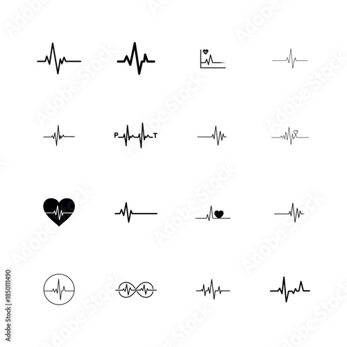 Heartbeat Line and ECG Pulse Vector Icons for Medical and Cardiology Design