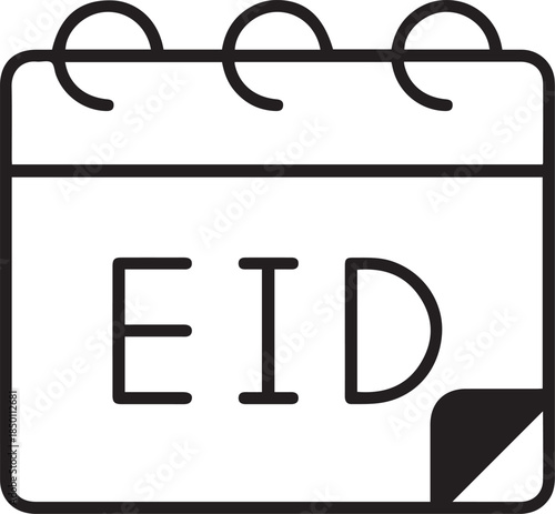 Eid holiday calendar line icon, Islamic festive date reminder vector.