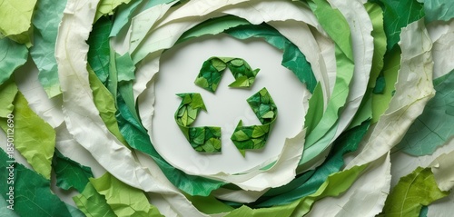 Paper recycling symbol made of recycled paper. Recycling concept. AI generated Paper recycling symbol made of recycled paper.