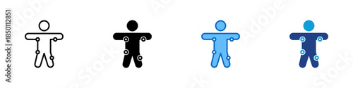 Body Tracking Multiple Style Icon Design Vector - Human figure with joint points representing motion tracking, body mapping, and posture analysis