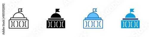 Government Building Multiple Style Icon Design Vector - Capitol building with flag symbol representing government authority, public administration, and state institutions