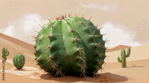 Wallpaper Mural Green Spherical Cactus in Desert Landscape In Focus. Torontodigital.ca