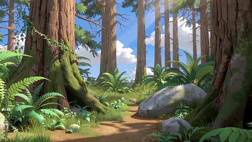 Wallpaper Mural Tranquil forest path among towering trees with ferns and rocks. Torontodigital.ca