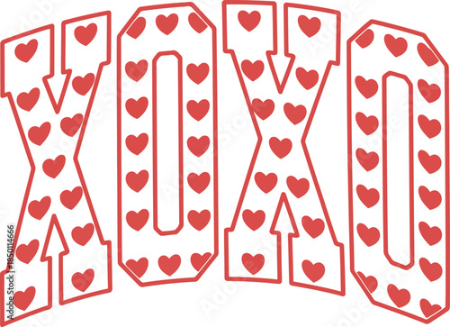 Stunning XOXO graphic with red hearts for Valentine's Day