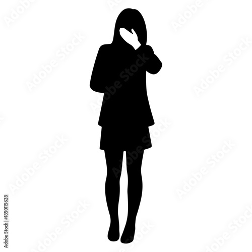 Women Holding Head in Stress Silhouette – Depression, Worry, and Work Pressure Illustration