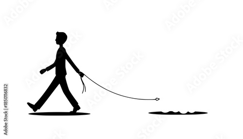 Surreal Silliness: Person Walking a Cloud on a Leash - Whimsical and Absurd Vector Silhouette